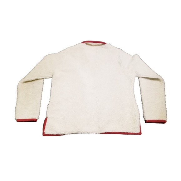 Marine Layer Sherpa Fleece Women's Size Medium Ivory Red Trim 1/4 Zip Pullover - Picture 2 of 5